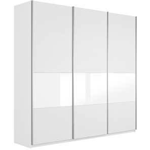 Шкаф 3-дверный Широкий Прайм (ДСП / Белое стекло) 2400x570x2300, Белый снег в Смоленске