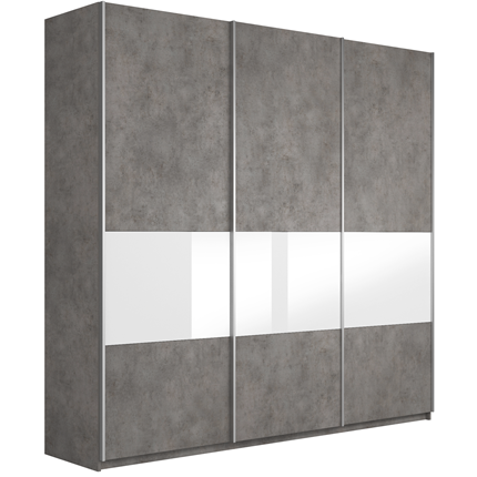 Шкаф 3-х створчатый Широкий Прайм (ДСП / Белое стекло) 2400x570x2300, Бетон в Смоленске - изображение