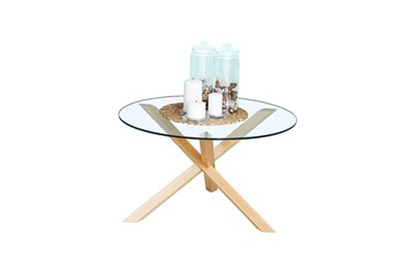Круглый столик Оникс-3, Натуральный массив/Прозрачное стекло в Смоленске - предосмотр 1