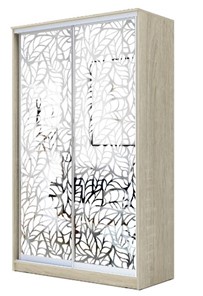 Шкаф 2-х створчатый 2200х1500х420 два зеркала, "Листья" ХИТ 22-4-15-66-17 Дуб Сонома в Смоленске