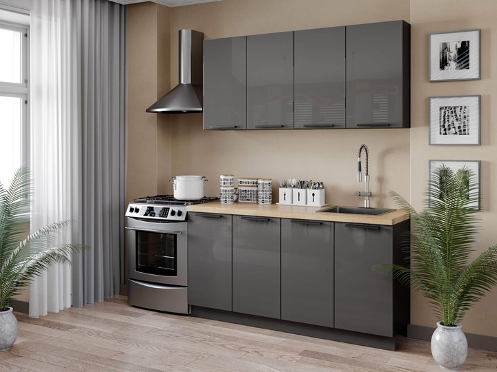 Кухонный гарнитур Герда 2200 (Черный/Антрацит глянец) в Смоленске - изображение