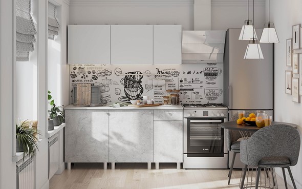 Кухонный гарнитур КГ-1 1600, белый/белый/цемент светлый/антарес в Смоленске - изображение