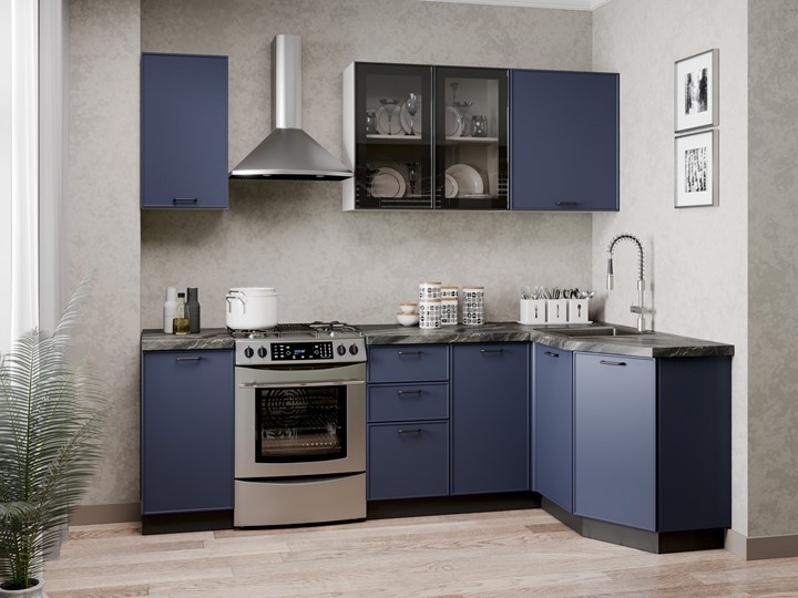 Кухонный угловой гарнитур 2400 Индиго, Белый/Темно-синий в Смоленске - изображение