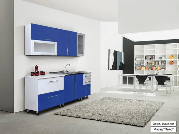 Кухонный гарнитур Мыло 224 2000х718, цвет Синий/Белый металлик в Смоленске - изображение