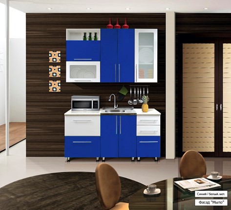 Гарнитур на кухню Мыло 224 1600х718, цвет Синий/Белый металлик в Смоленске - изображение