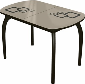 Кухонный стол раздвижной Ривьера мини дерево №1, Рисунок квадро (стекло молочное/коричневый/венге) в Смоленске - предосмотр
