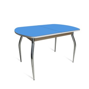 Кухонный стол раздвижной ПГ-01 СТ2, дуб молочный/синие стекло/35 хром гнутые металл в Смоленске - предосмотр 1