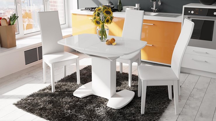 Кухонный раскладной стол Портофино (СМ(ТД)-105.01.11(1)), цвет  Белый глянец/Стекло белое в Смоленске - изображение 1