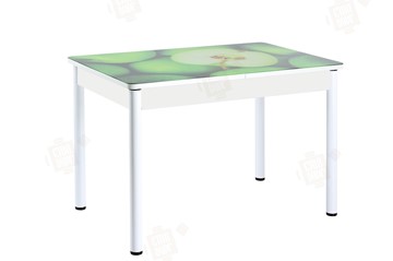 Обеденный раздвижной стол Айсберг-02 СТФ, белое лдсп/зеленые яблоки/ноги крашеные в Смоленске
