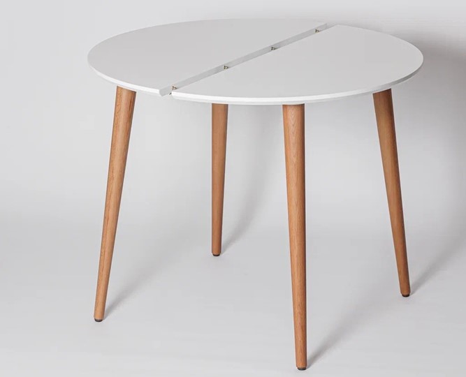 Кухонный раздвижной круглый стол Белая Эмаль д. 100 см МДФ ножки светлый орех в Смоленске - изображение 17