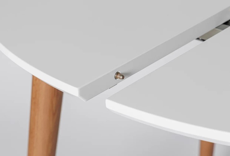 Кухонный раздвижной круглый стол Белая Эмаль д. 100 см МДФ ножки светлый орех в Смоленске - изображение 4