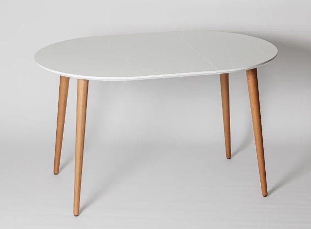Кухонный раздвижной круглый стол Белая Эмаль д. 100 см МДФ ножки светлый орех в Смоленске - изображение 9
