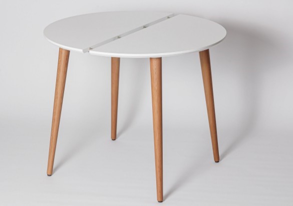 Кухонный раздвижной круглый стол Белая Эмаль д. 100 см МДФ ножки светлый орех в Смоленске - изображение 1