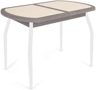 Кухонный раздвижной стол Будапешт-1 ПЛ (ноги белые, плитка бежевая/серый камень) в Смоленске - предосмотр