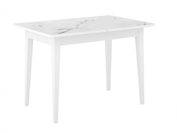 Кухонный стол раскладной Dikline M110 Белый/стекло белый мрамор сатин/ножки MM белые в Смоленске