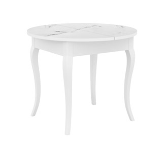 Кухонный раздвижной стол Dikline MR100 Белый/стекло белое мрамор сатин/ножки MC белые в Смоленске