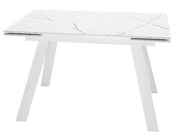 Кухонный стол раскладной DikLine SKM140 Керамика Белый мрамор/подстолье белое/опоры белые (2 уп.) в Смоленске - предосмотр