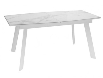 Кухонный раздвижной стол Dikline XLS160 мрамор белый глянец/ножки белые в Смоленске - предосмотр