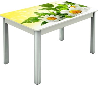 Кухонный стол раскладной Гамбург исп.2 ноги метал. крашеные №23, Фотопечать (Цветы №3) в Смоленске