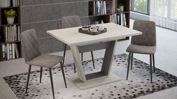 Кухонный стол раскладной Гавана тип 1 (Дуб крафт белый/Серый графит) в Смоленске - изображение 4