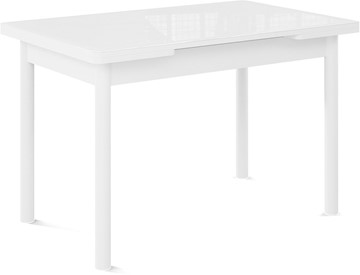 Кухонный раздвижной стол Милан-1 EVO, ноги металлические белые, стекло белое/серый в Смоленске - предосмотр