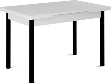 Кухонный стол раскладной Милан-1 EVO, ноги металлические черные, белый цемент в Смоленске - предосмотр