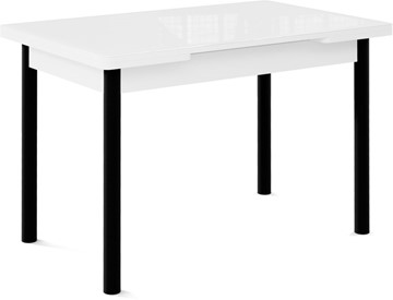Кухонный раскладной стол Милан-1 EVO, ноги металлические черные, стекло белое/серый в Смоленске