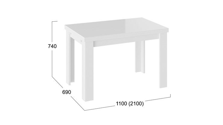 Кухонный стол раздвижной Норман тип 1, цвет Белый/Стекло белый глянец в Смоленске - изображение 2