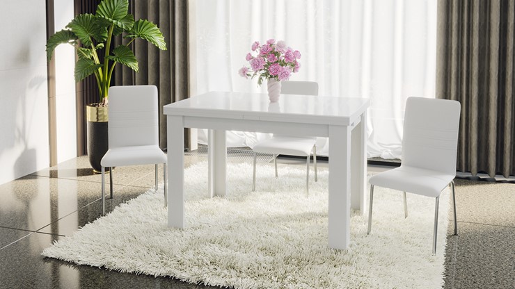 Кухонный стол раздвижной Норман тип 1, цвет Белый/Стекло белый глянец в Смоленске - изображение 4