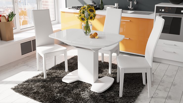 Кухонный раздвижной стол Портофино (СМ(ТД)-105.02.11(1)), цвет Белый глянец/Стекло белое в Смоленске - изображение 2