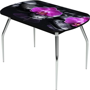 Раздвижной стол Ривьера исп.1 ноги метал. крашеные №24 Фотопечать (Цветы №14) в Смоленске