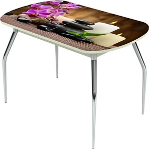 Кухонный стол раздвижной Ривьера исп.2 ноги метал. крашеные №24 Фотопечать (Цветы №18) в Смоленске