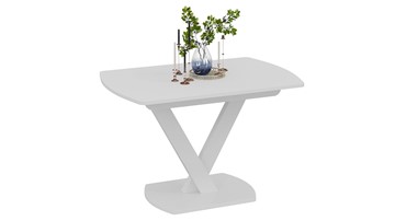 Обеденный раздвижной стол Салерно тип 1 (Белый муар/Стекло матовое белое) в Смоленске - предосмотр