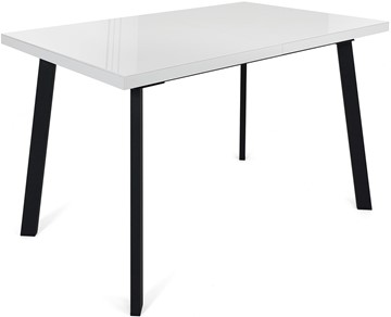 Кухонный стол раздвижной Сальвадор-1G (ноги черные, стекло cristal/белый цемент) в Смоленске