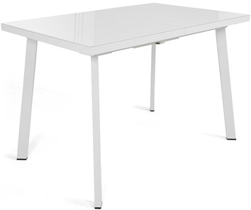 Кухонный стол раскладной Сальвадор-1G (ноги белые, стекло cristal/белый цемент) в Смоленске - предосмотр