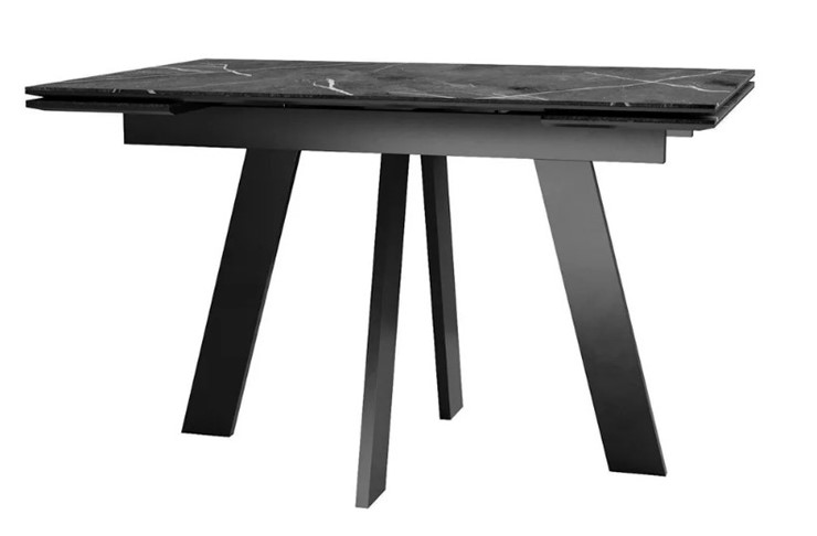 Кухонный стол раскладной SKM 120, керамика черный мрамор/подстолье черное/ножки черные в Смоленске - изображение 1