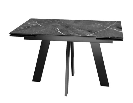 Кухонный стол раскладной SKM 120, керамика черный мрамор/подстолье черное/ножки черные в Смоленске - изображение