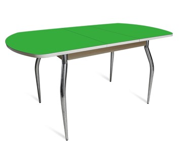 Кухонный раздвижной стол ПГ-02 СТ2, дуб молочный/зеленое стекло/35 хром гнутые металл в Смоленске