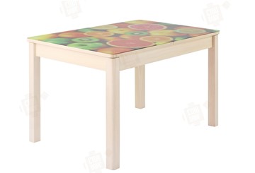 Кухонный стол раскладной Айсберг-01 СТФ, дуб/фотопечать фрукты/ноги массив квадратные в Смоленске