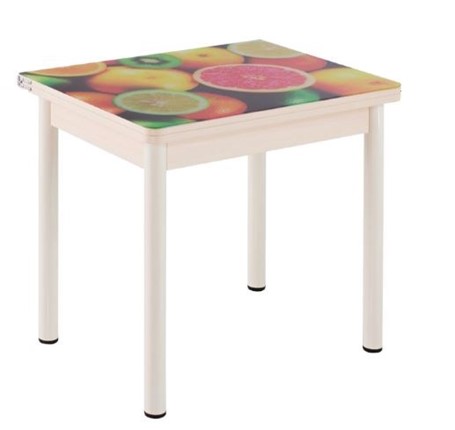 Кухонный пристенный стол СПА-01 СТФ, дуб молочный ЛДСП/стекло фрукты/36 прямые трубки крашеные белые в Смоленске - изображение