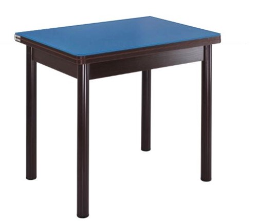 Кухонный пристенный стол СПА-01 СТ2, венге ЛДСП/стекло синие/38 прямые трубки крашеные коричневый в Смоленске - изображение