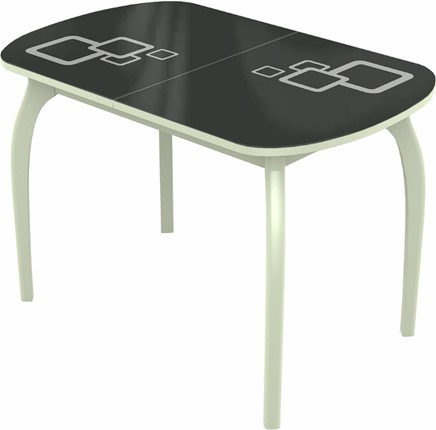 Обеденный раздвижной стол Ривьера мини дерево №1, Рисунок квадро (стекло черное/белый/белый) в Смоленске - изображение
