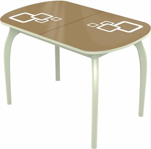 Обеденный раздвижной стол Ривьера мини дерево №1, Рисунок квадро (стекло капучино/белый/белый) в Смоленске