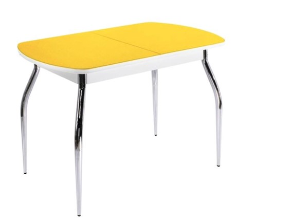 Кухонный стол раздвижной ПГ-01 СТ2, белое/желтое стекло/35 хром гнутые металл в Смоленске - изображение