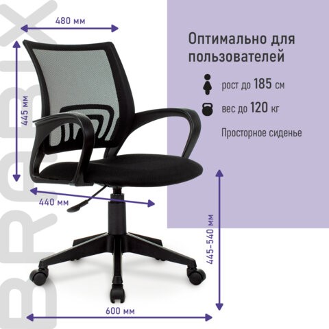 Кресло Brabix Fly MG-396 (с подлокотниками, сетка, черное) 532083 в Смоленске - изображение 11