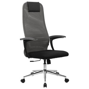 Офисный стул BRABIX PREMIUM "Ultimate EX-801" хром, плотная двойная сетка Х2, черное/серое, 532918 в Смоленске