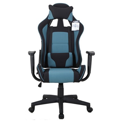 Кресло офисное Brabix GT Racer GM-100 (две подушки, ткань, черное/голубое) 531818 в Смоленске - изображение