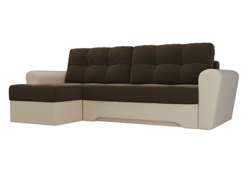 Угловой диван для гостиной Амстердам, Коричневый/Бежевый (микровельвет/экокожа) в Смоленске
