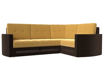 Угловой раскладной диван Белла, Желтый/Коричневый (Микровельвет) в Смоленске