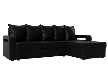 Угловой диван с оттоманкой Гермес Лайт, Черный (экокожа) в Смоленске